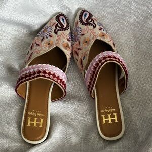 Haute Hippie Pink Floral Embroidered Slip-On Mules